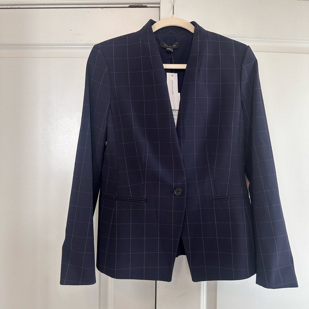 Ann Taylor Navy Windowpane Blazer